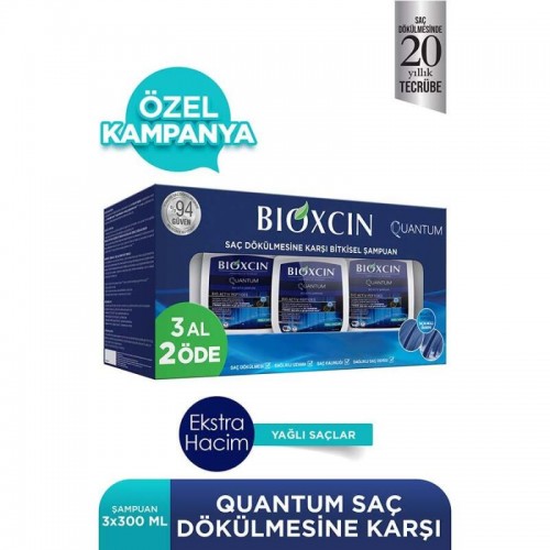 Bioxcin Quantum Bio-Activ Saç Dökülmesine Karşı Şampuan - Yağlı Saçlar 300ml 3 Al 2 Öde