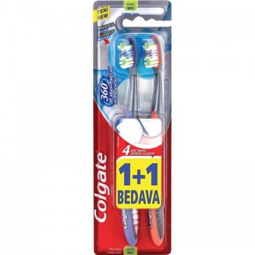 Colgate 360 Slim Tip Diş Fırçası Medium 1+1