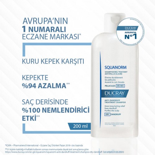 Ducray Squanorm Dry Dandruff Treatment Shampoo - Kuru Kepek Karşıtı Şampuan 200ml