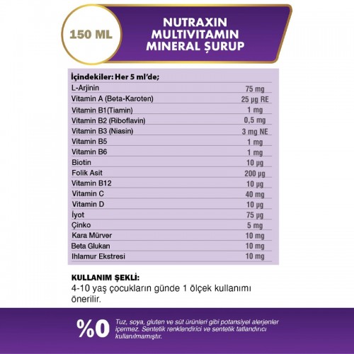 Nutraxin For Kids Multivitamin Mineral Syrup - Takviye Edici Gıda 140ml