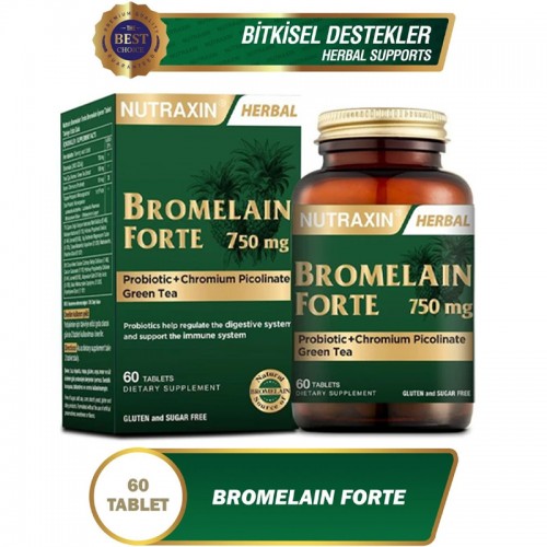 Nutraxin Herbal Bromelain Forte 750 Mg - Takviye Edici Gıda 60 Tablet