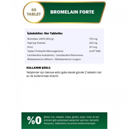 Nutraxin Herbal Bromelain Forte 750 Mg - Takviye Edici Gıda 60 Tablet