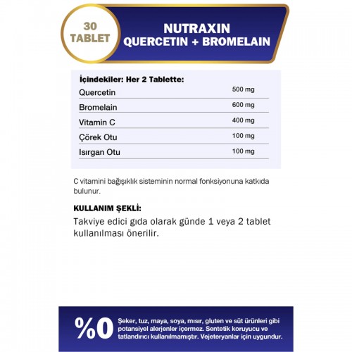 Nutraxin Plus Quercetin Bromelain - Takviye Edici Gıda 30 Tablet