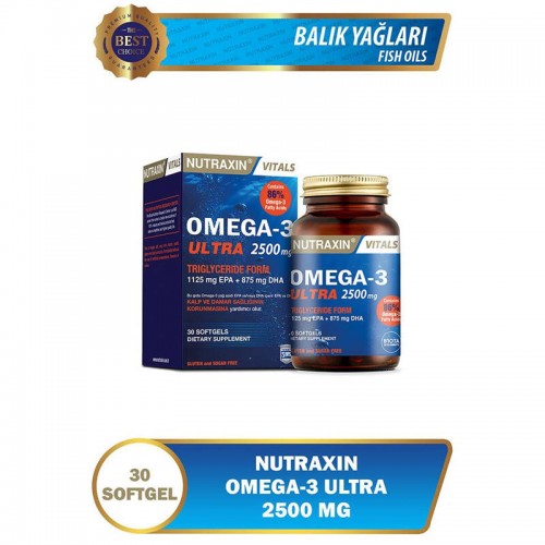 Nutraxin Vitals Omega-3 Ultra 2500 mg - Takviye Edici Gıda 30 Softjel Kapsül