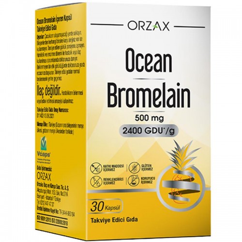 Orzax Ocean Bromelain 500mg - Takviye Edici Gıda 30 Kapsül