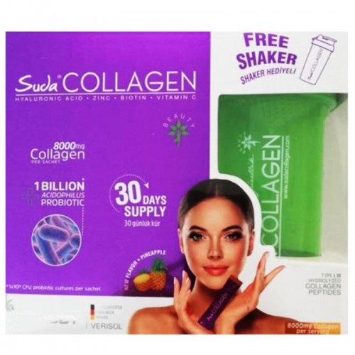 Suda Collagen Kolajen Toz Takviye Edici Gıda - Ananas Aromalı 30 Günlük Kür 8000mg 30x10 gr